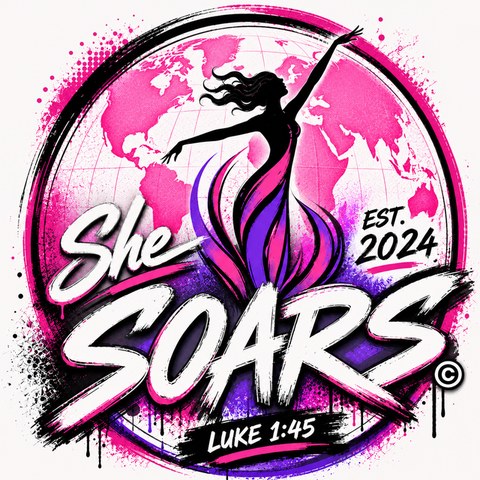 She SOARS logo — a woman rising over the world